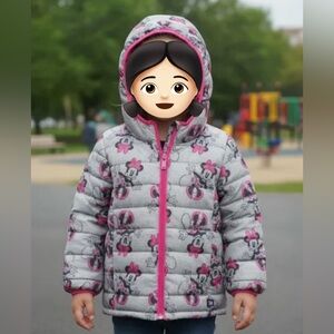GAP Kids Minnie Mouse Gray and Pink Puffer Jacket